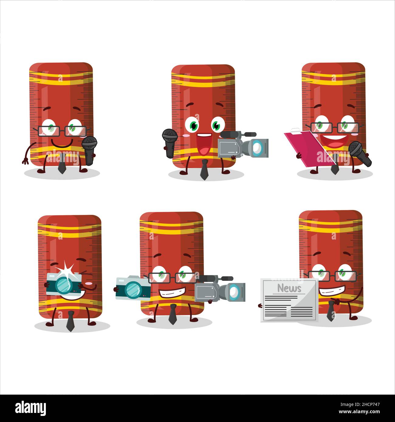 Character reporter red ruler cute mascot with microphone. Vector ...