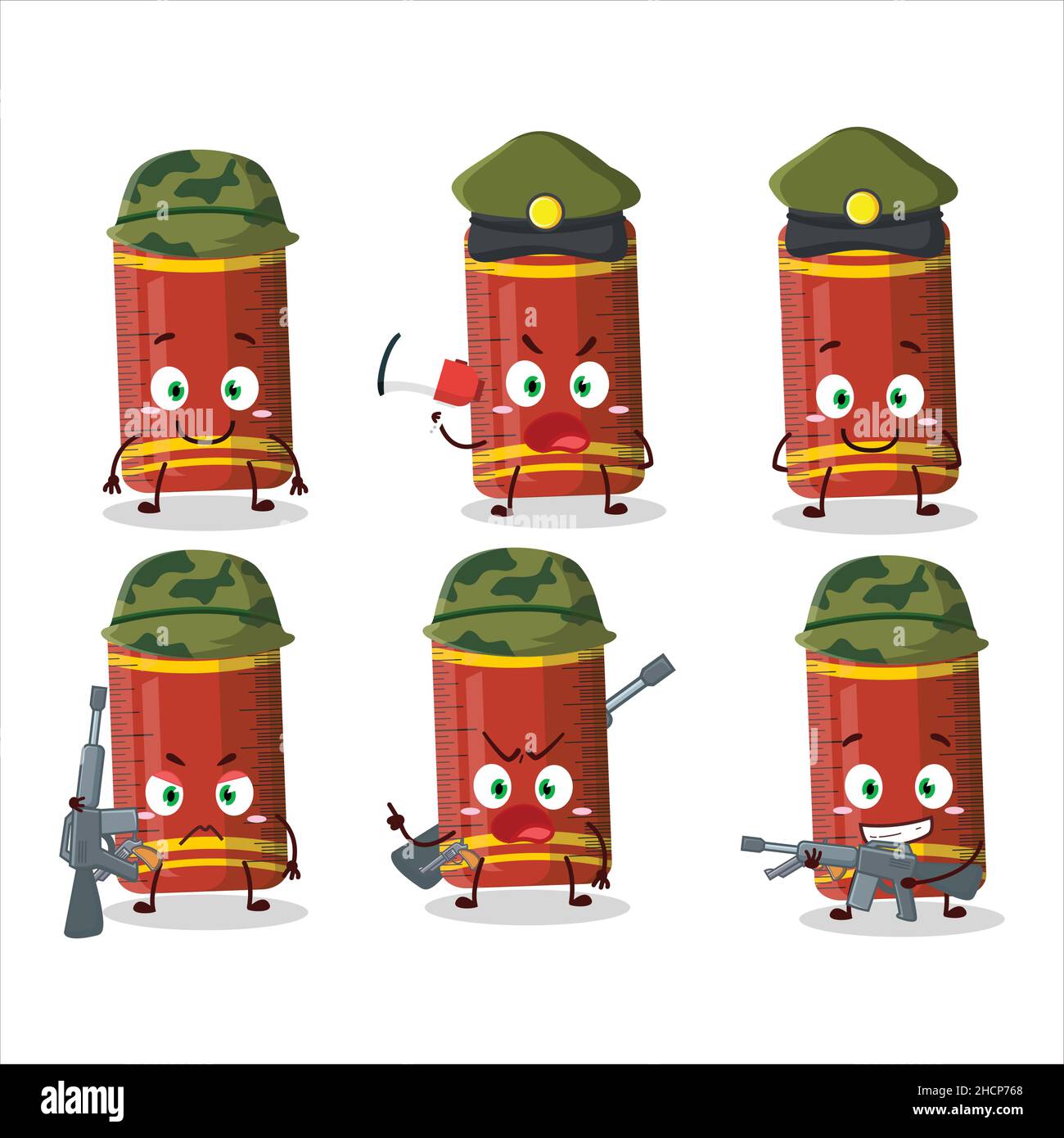 A charming soldier red ruler cartoon picture bring a gun machine. Vector illustration Stock Vector