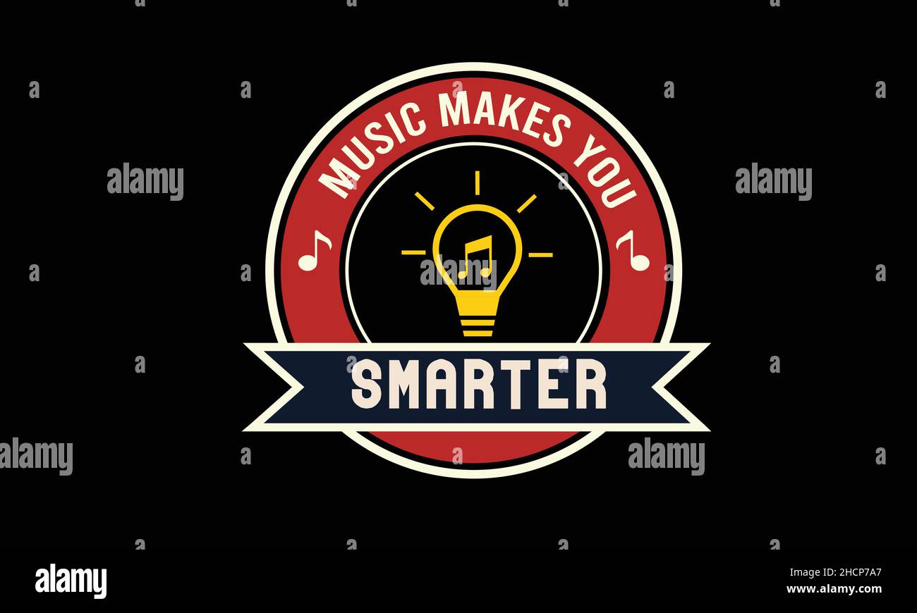 music make you smarter bulb icon music t-shirt monogram text vector template Stock Vector