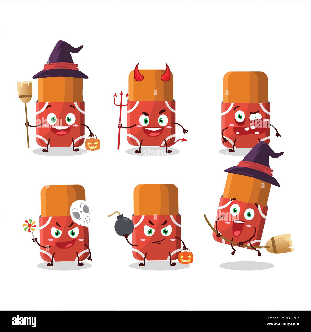 Halloween expression emoticons with cartoon character of red eraser ...