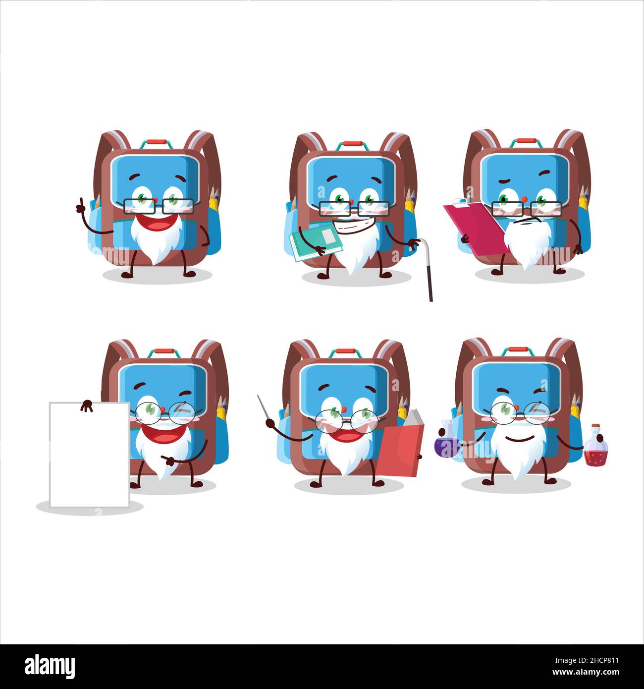 Professor backpack children academic cartoon character working on ...