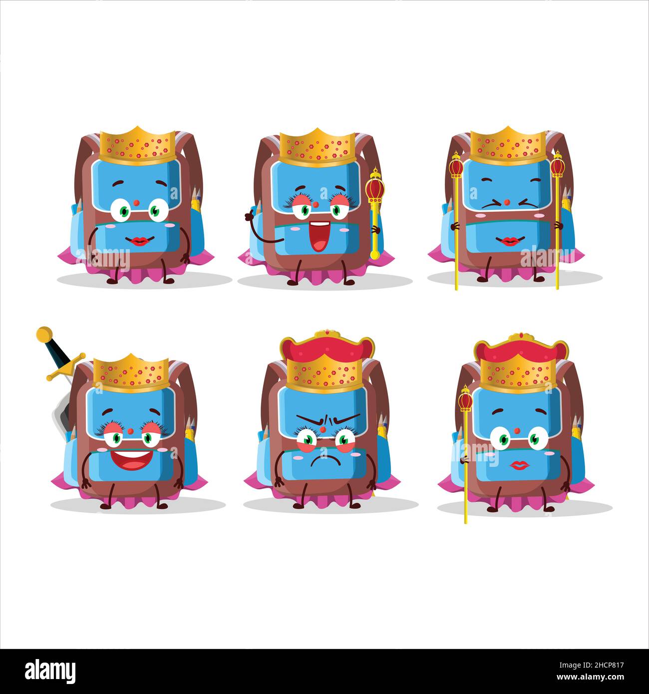 Queen and her magic clothes cartoon of backpack children wearing tiara. Vector illustration Stock Vector