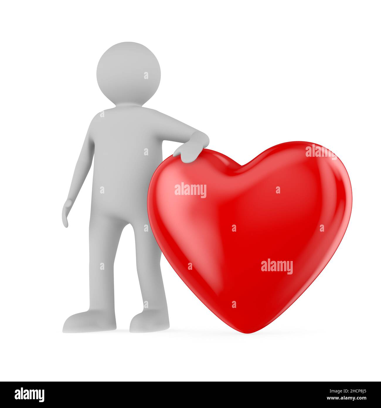 Man and heart on white background. Isolated 3D illustration Stock Photo