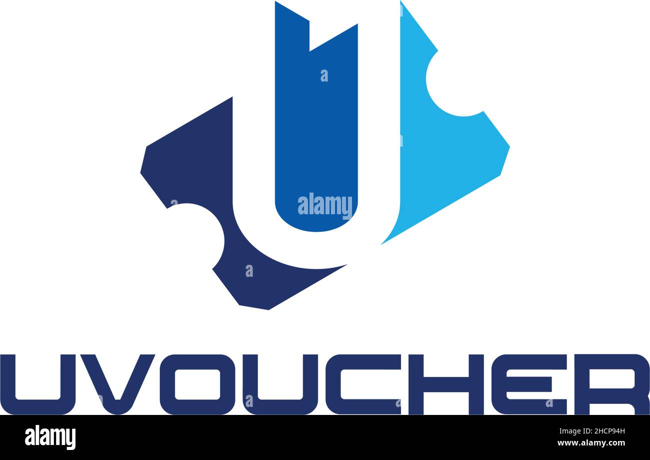 Flat initial U UVOUCHER ticket promo logo design Stock Vector