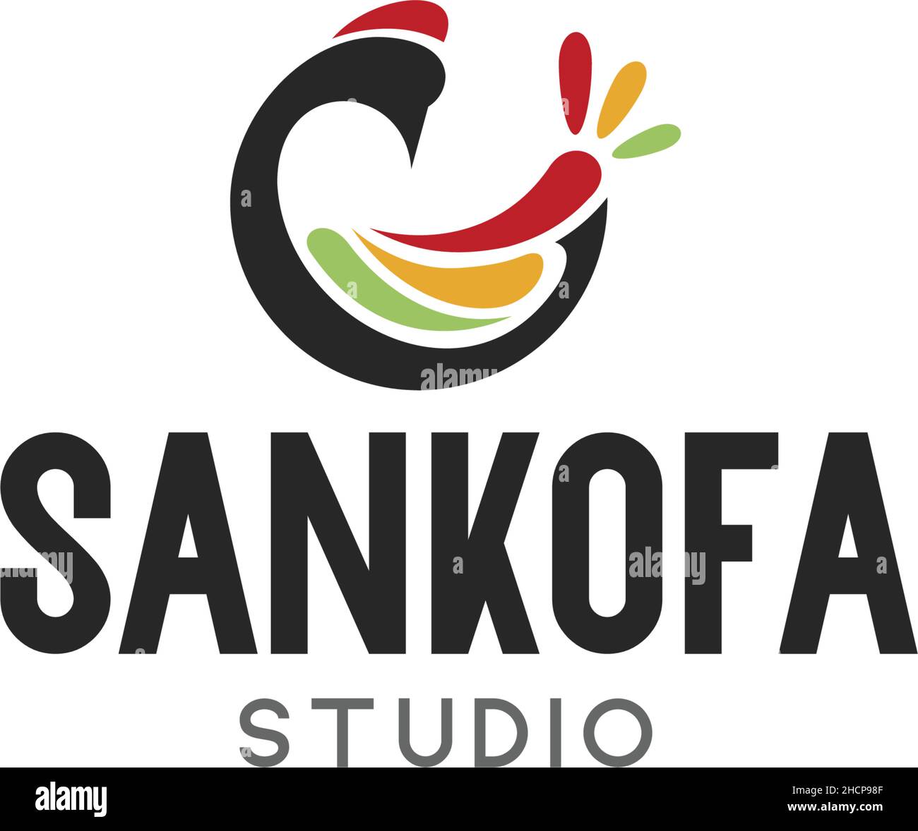 Modern colorful SANKOFA STUDIO Peacock logo design Stock Vector