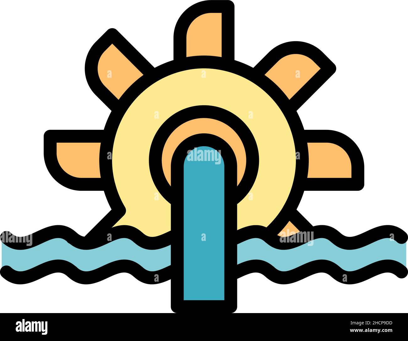 Hydro power wheel icon. Outline hydro power wheel vector icon color flat isolated Stock Vector