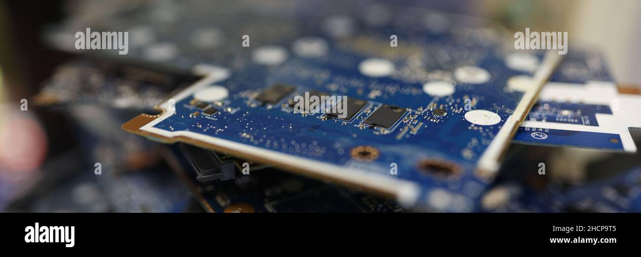 Electronics chipset or microcircuit from a computer closeup Stock Photo