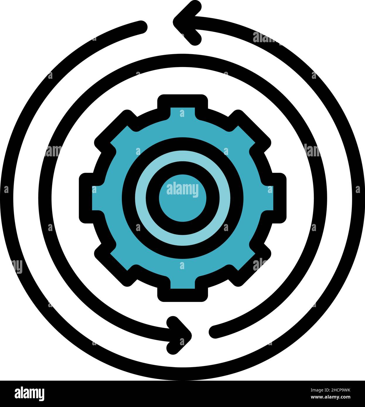 Gear system flow icon. Outline gear system flow vector icon color flat ...