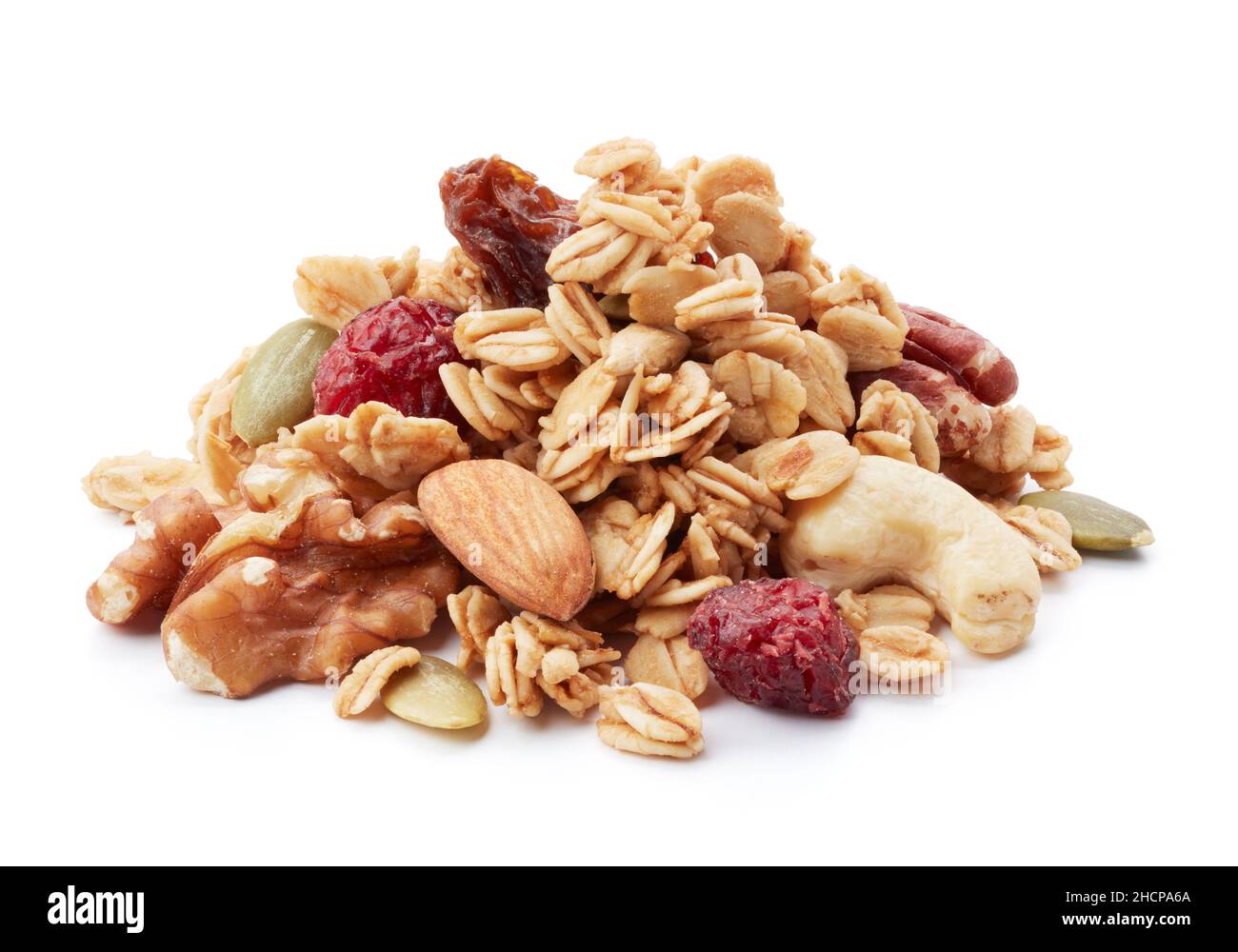 heap of granola isolated on white background Stock Photo