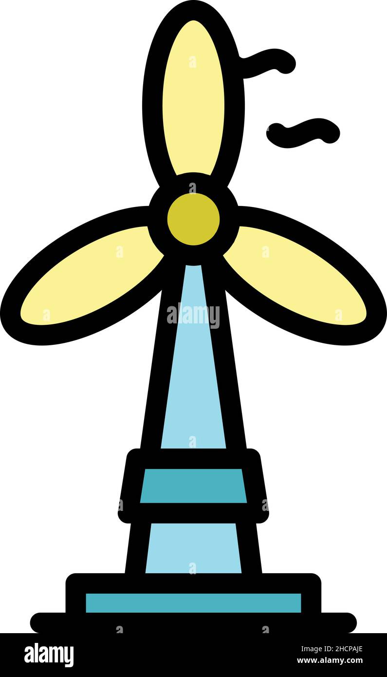 Wind turbine icon. Outline wind turbine vector icon color flat isolated ...