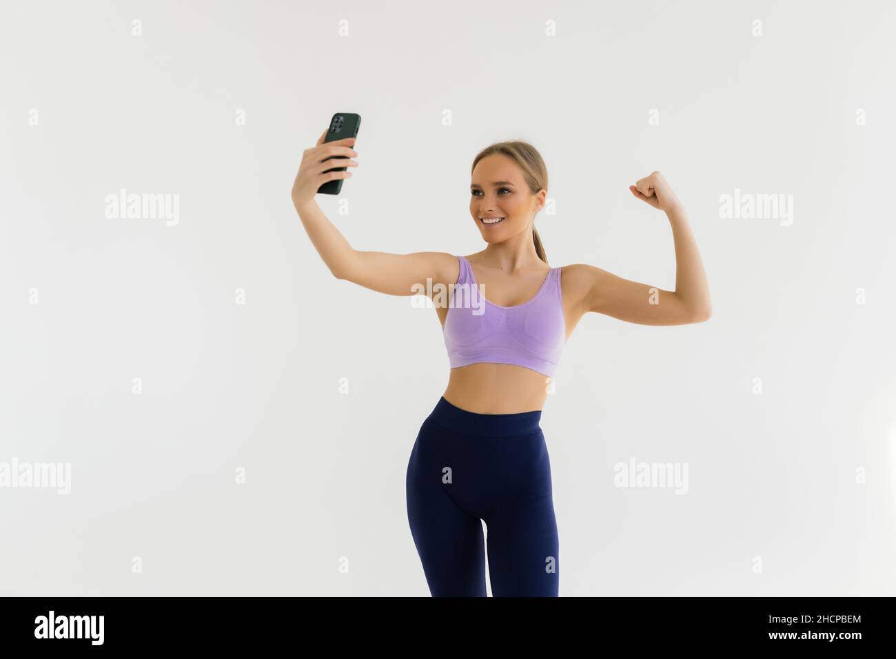 Gym, flexing or happy girl taking selfie on workout, exercise or training  break on social media for results. Proud influencer, strong or black woman  Stock Photo - Alamy