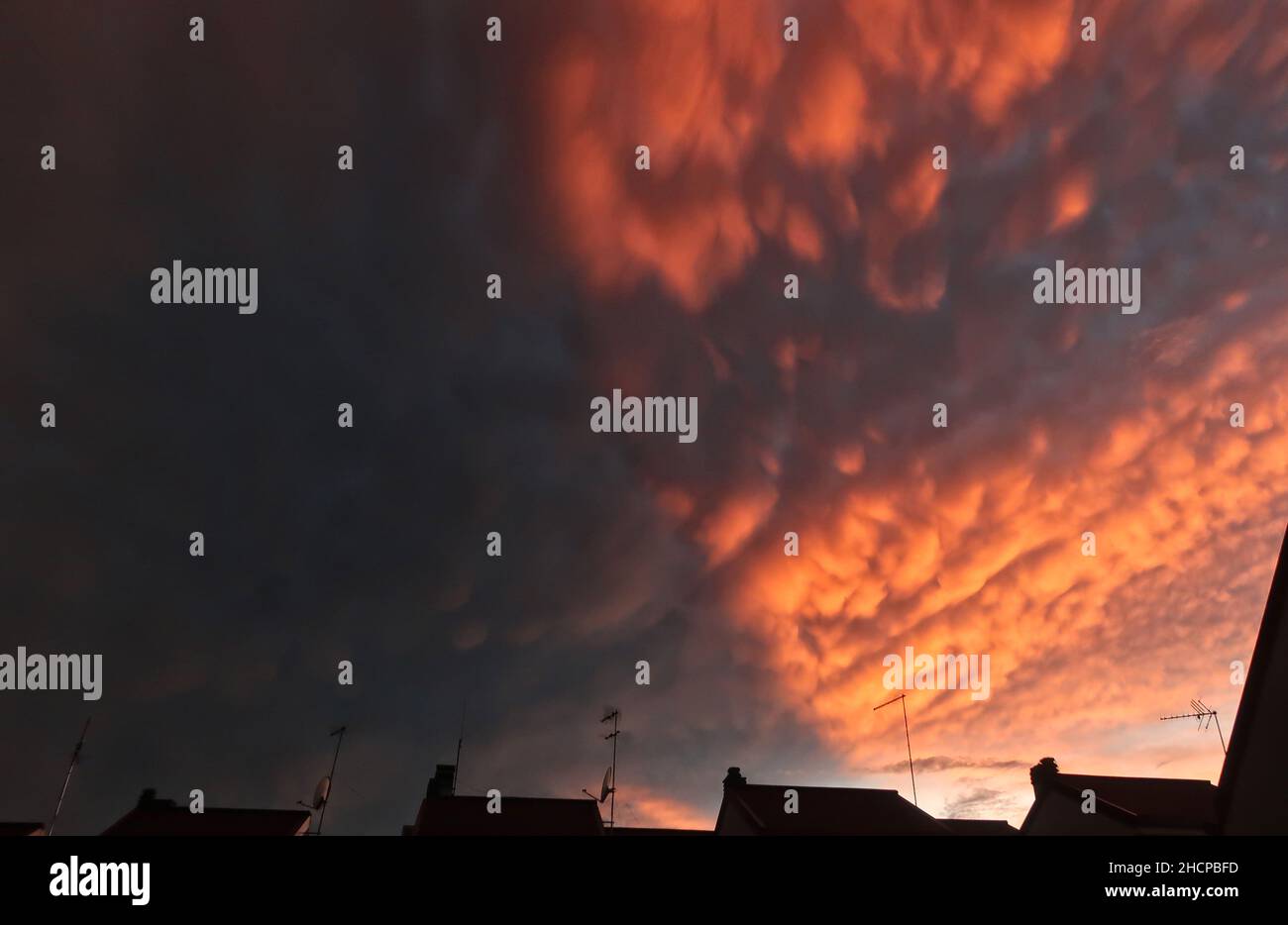 Mammatus after a strong thunderstorm Stock Photo