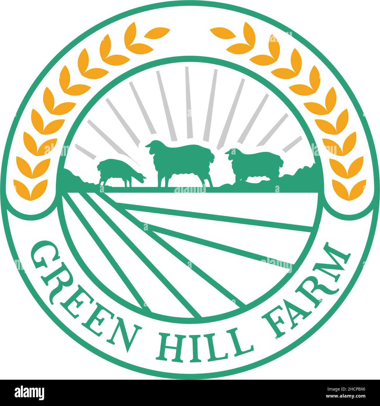 Modern colorful GREEN HILL FARM cow logo design Stock Vector Image
