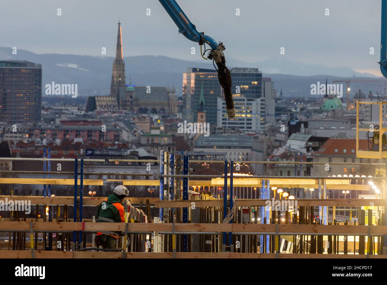 Wien, Vienna construction site of highrise apartment house, concrete