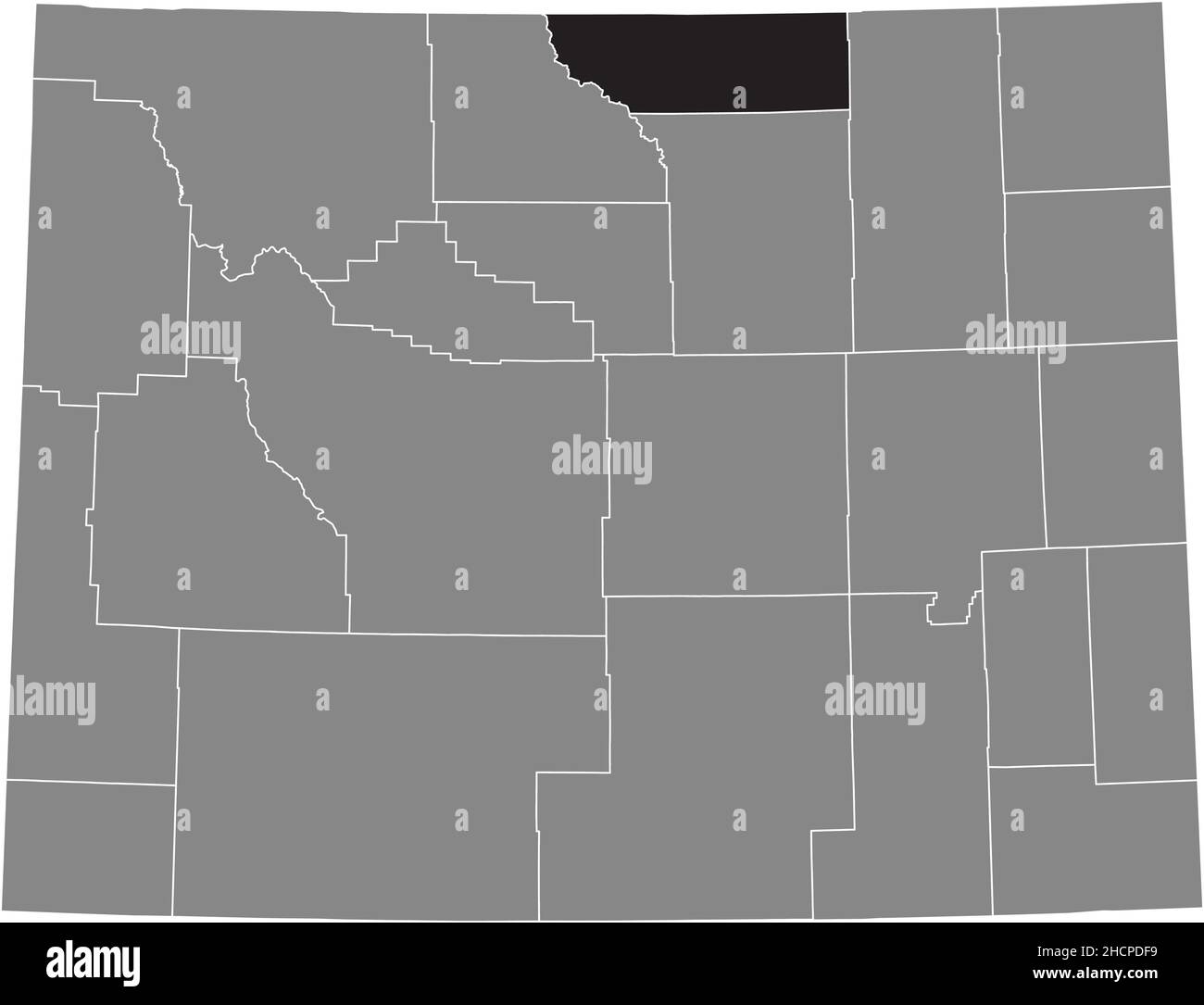 Black highlighted location map of the Sheridan County inside gray