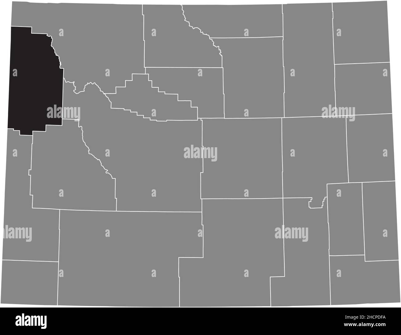 Black highlighted location map of the Teton County inside gray administrative map of the Federal