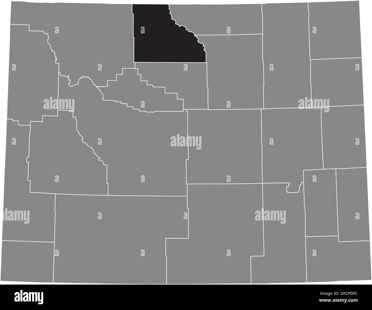 Black highlighted location map of the Big Horn County inside gray