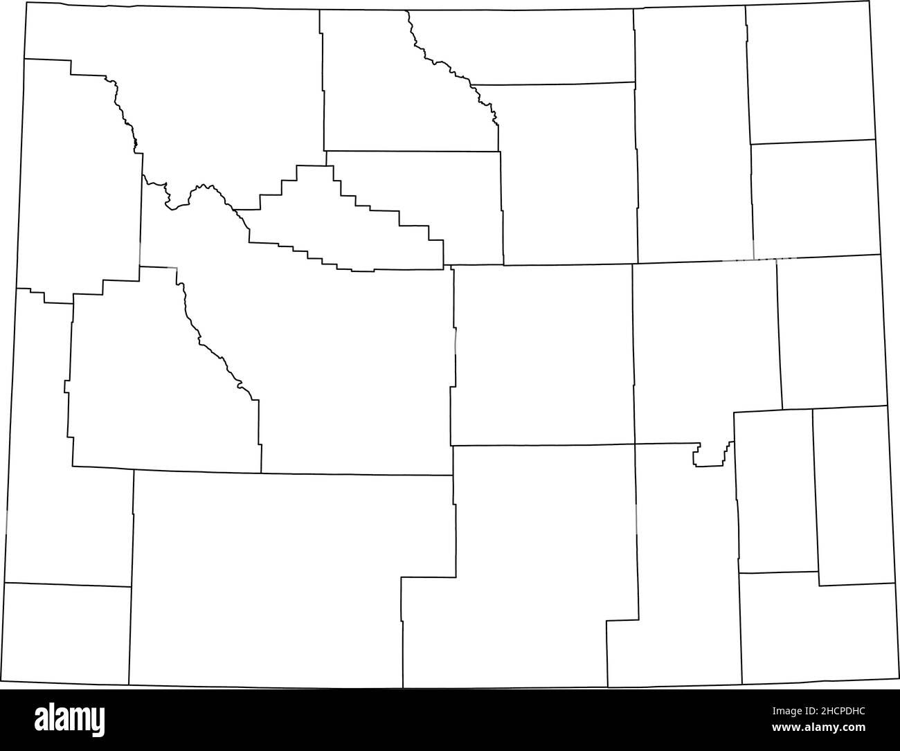 White blank vector administrative map of the Federal State of Wyoming, USA with black borders of its counties Stock Vector