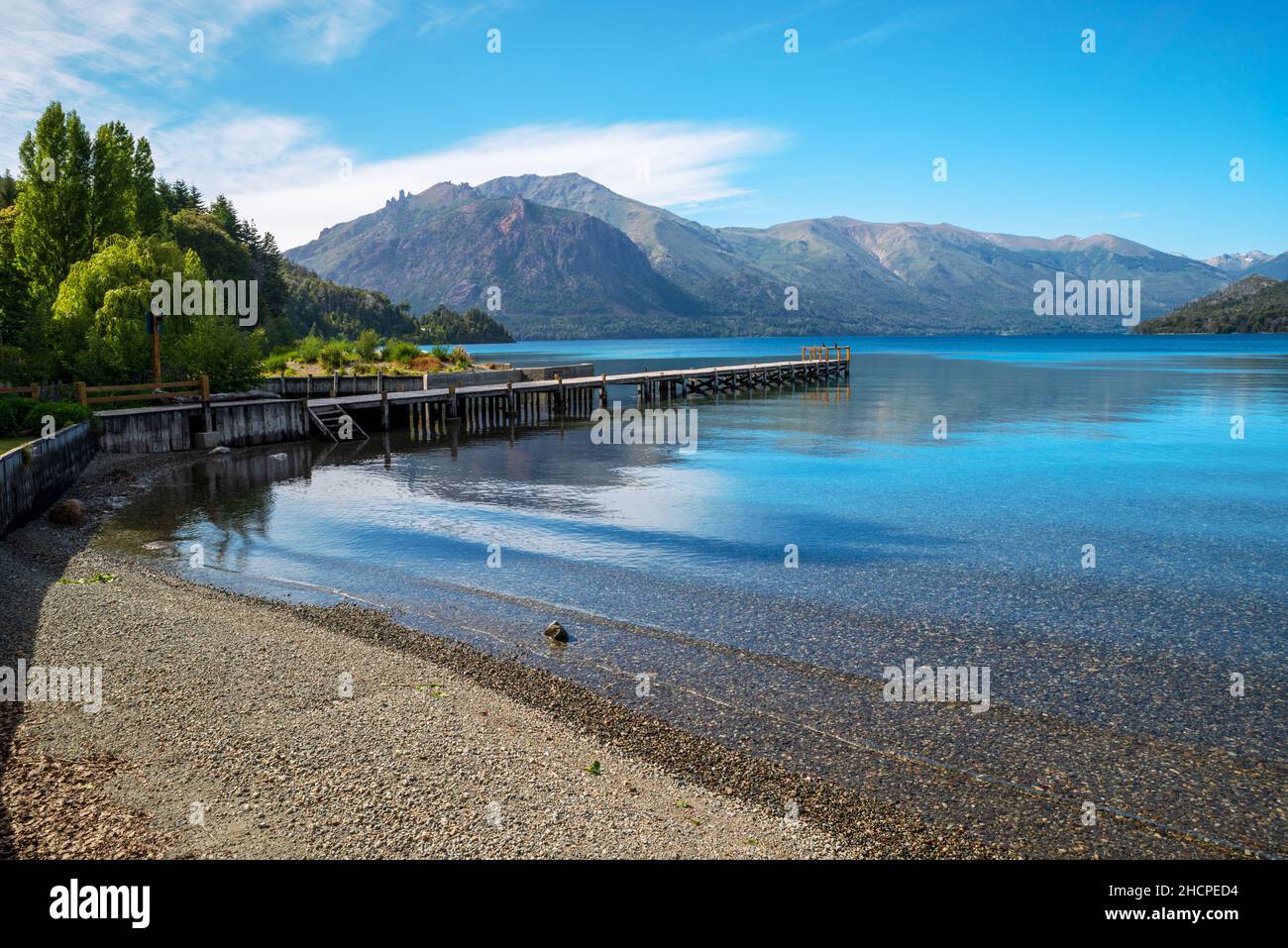 Jetty on beautiful lake in Argentine Patagonia Stock Photo