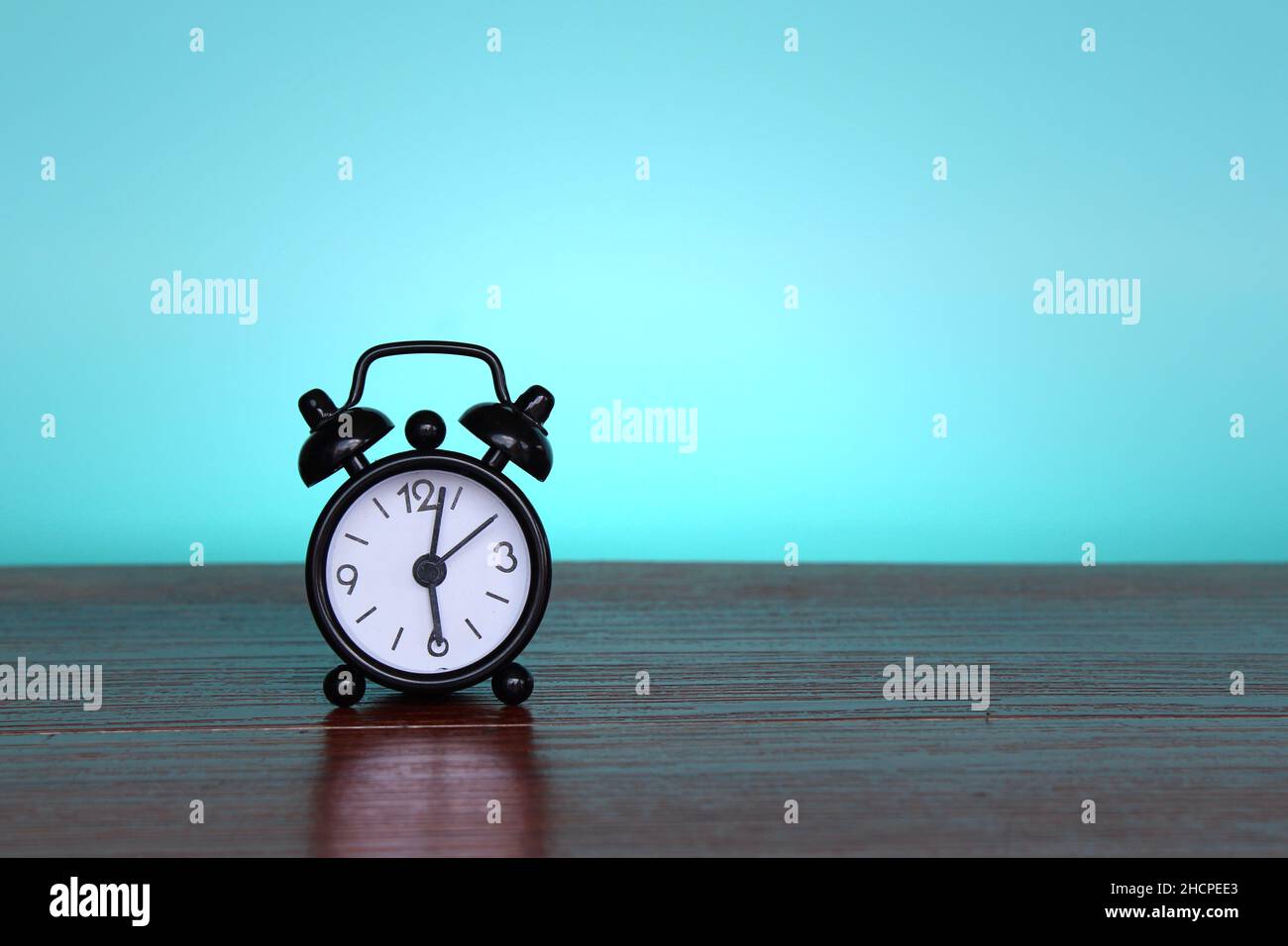 Close up image of black alarm clock with copy space for text Stock Photo