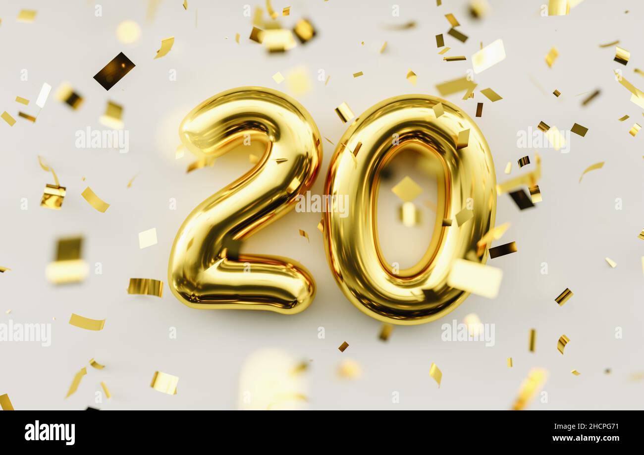 20 years old. Gold balloons number 20th anniversary, happy birthday congratulations Stock Photo