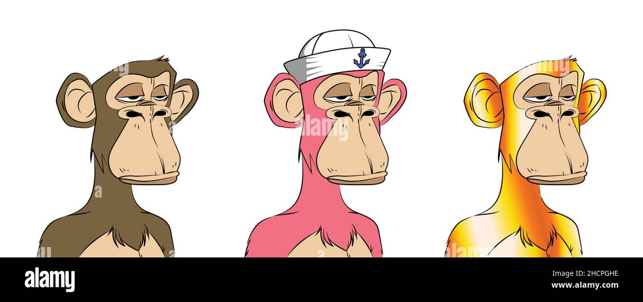 Bored ape NFT collection set isolated on white background. Custom monkey  vector illustration Stock Vector Image & Art - Alamy