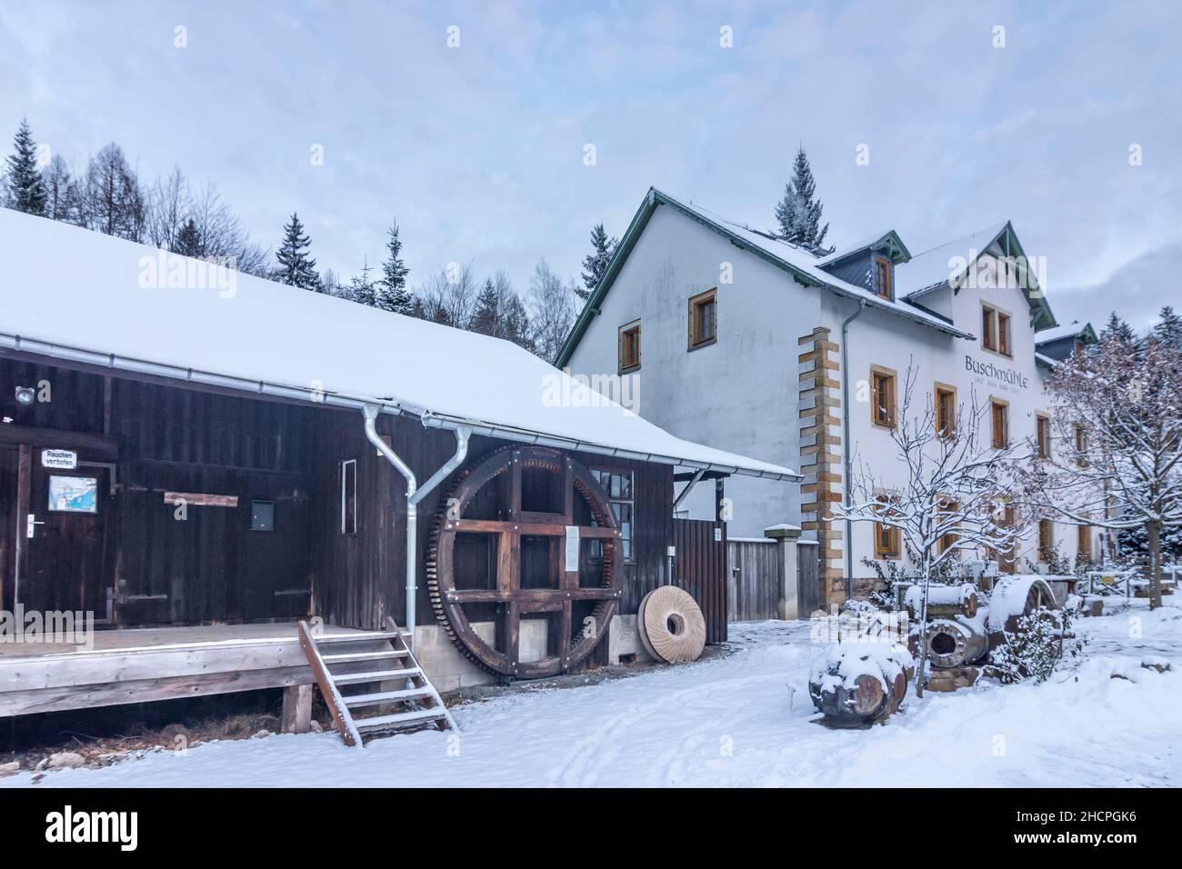 Dippoldiswalde: former mill Buschmühle, in Erzgebirge, Ore Mountains, Sachsen, Saxony, Germany Stock Photo