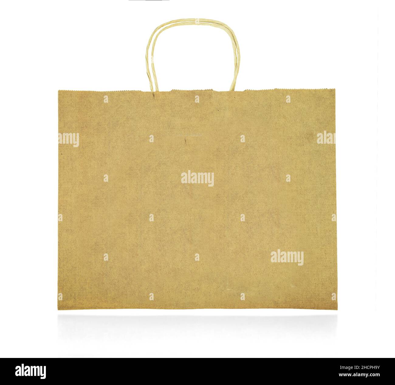 empty craft paper shopping grocery bag with handles, isolated Stock Photo