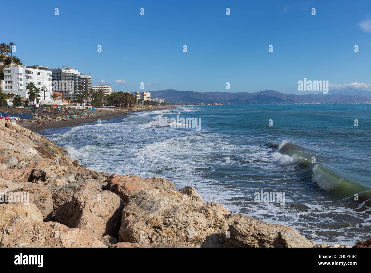 View at Bajondillo Beach, Torremolinos, Costa del sol, Spain Stock Photo