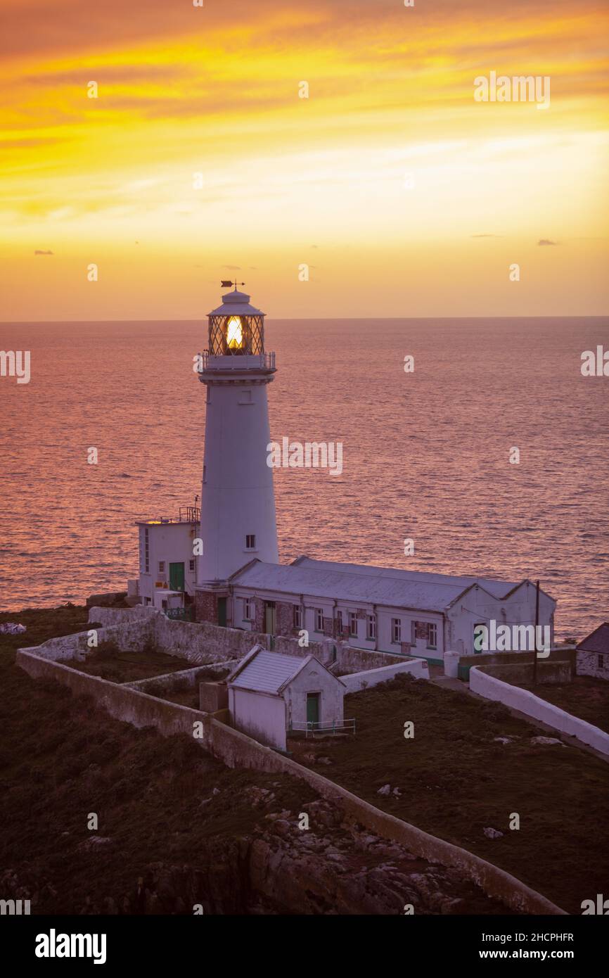South Stack Lighthouse At Sunset Holy Island Anglesey Wales Stock 