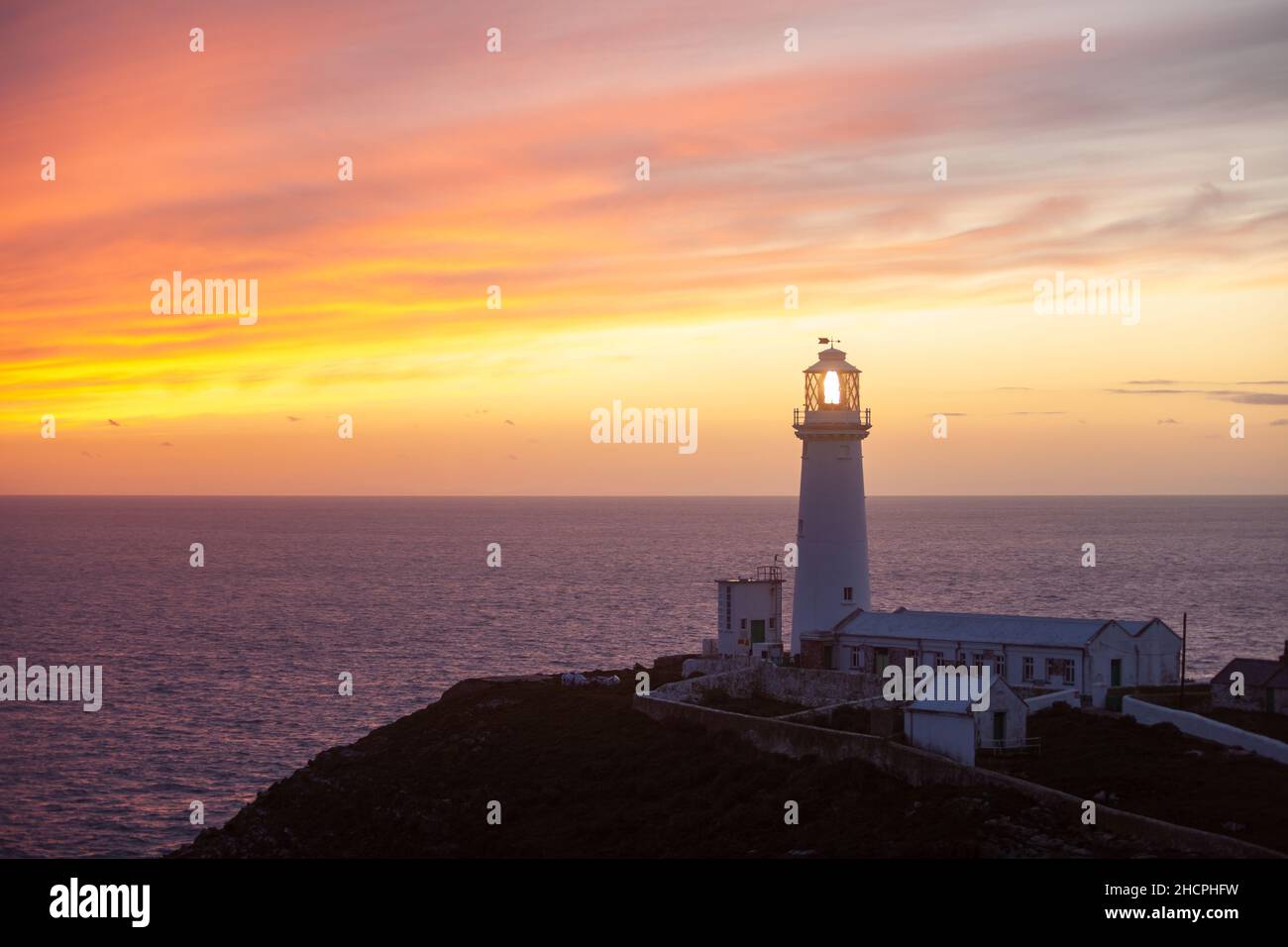 South Stack Lighthouse At Sunset Holy Island Anglesey Wales Stock 