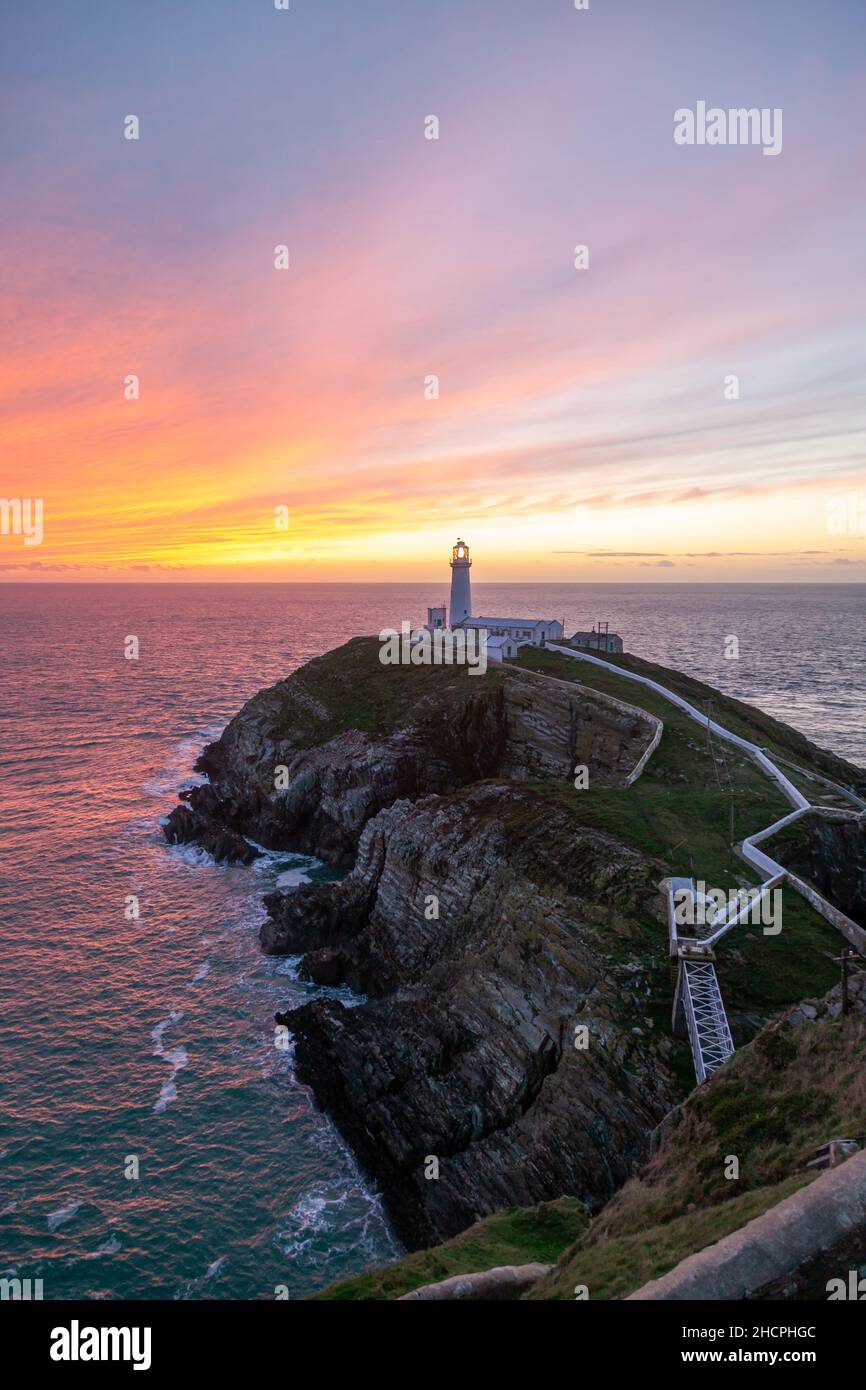 South Stack Lighthouse At Sunset Holy Island Anglesey Wales Stock 