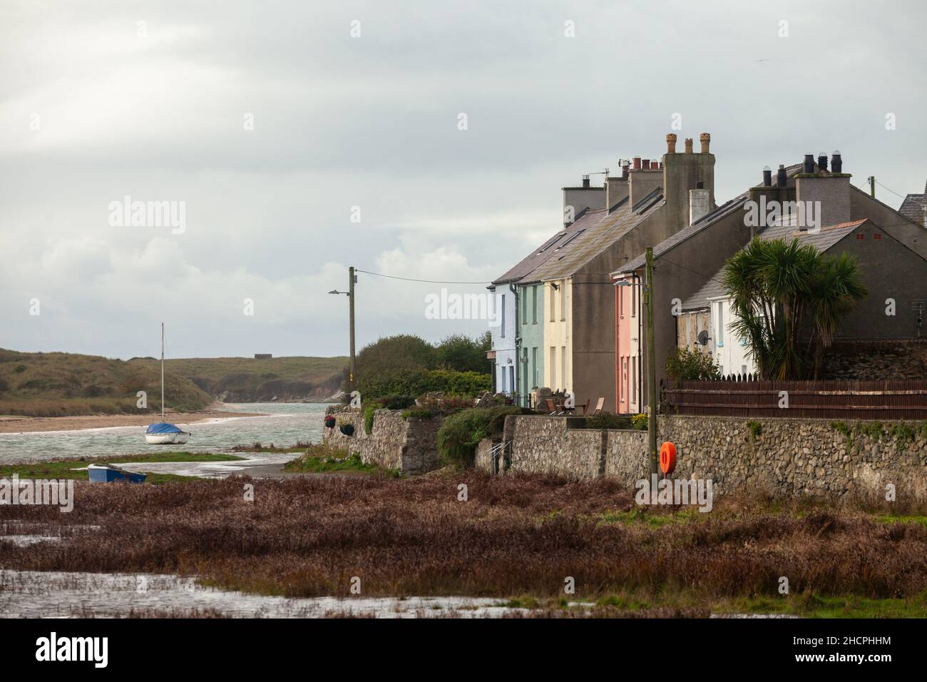 Riverside Cottages, Aberffraw, Anglesey, North Wales, UK Stock Photo