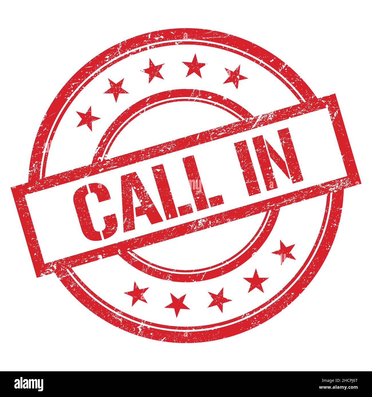 CALL IN text written on red round vintage rubber stamp Stock Photo - Alamy