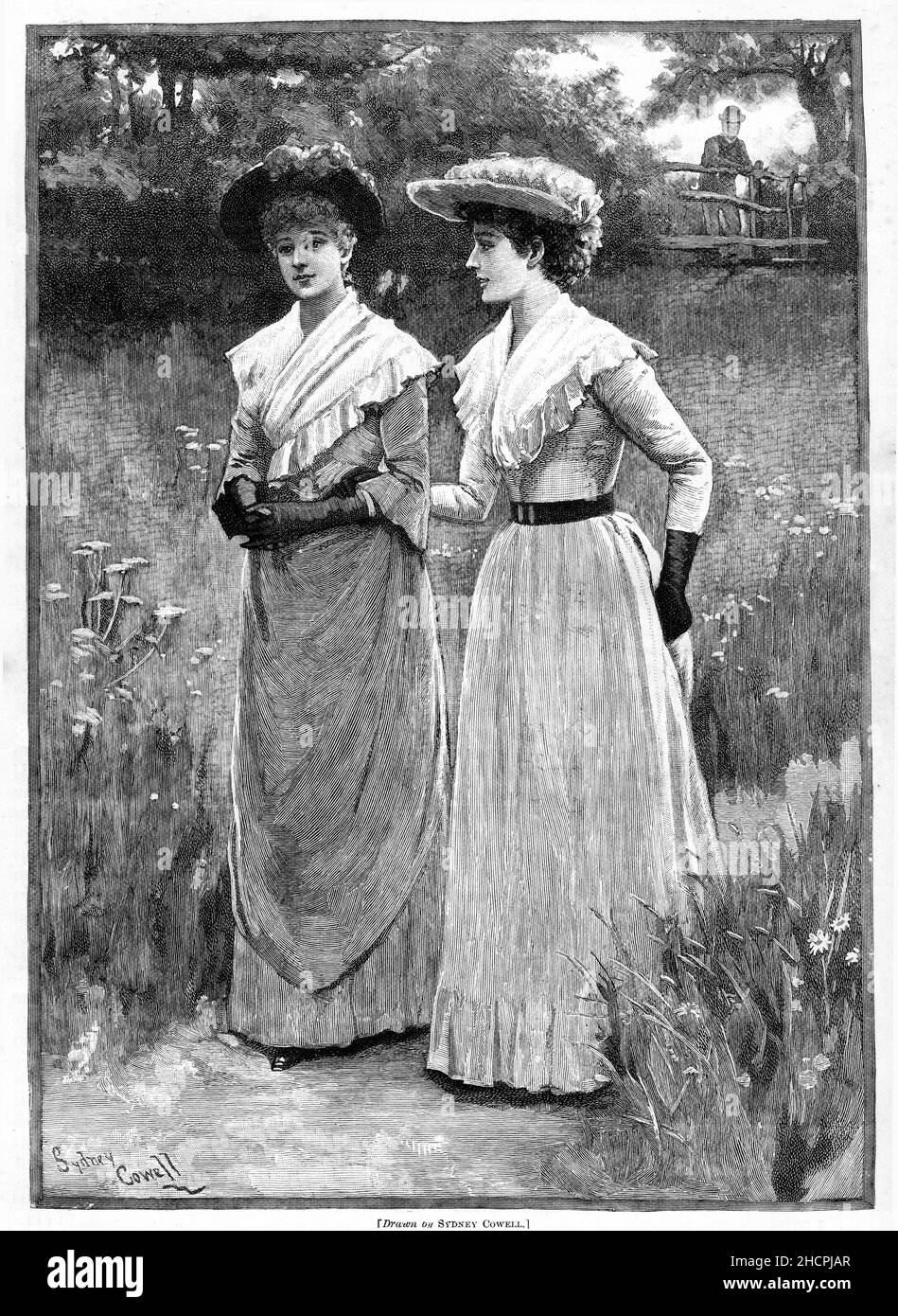 Engraving of two Victorian era women, published 1892 Stock Photo