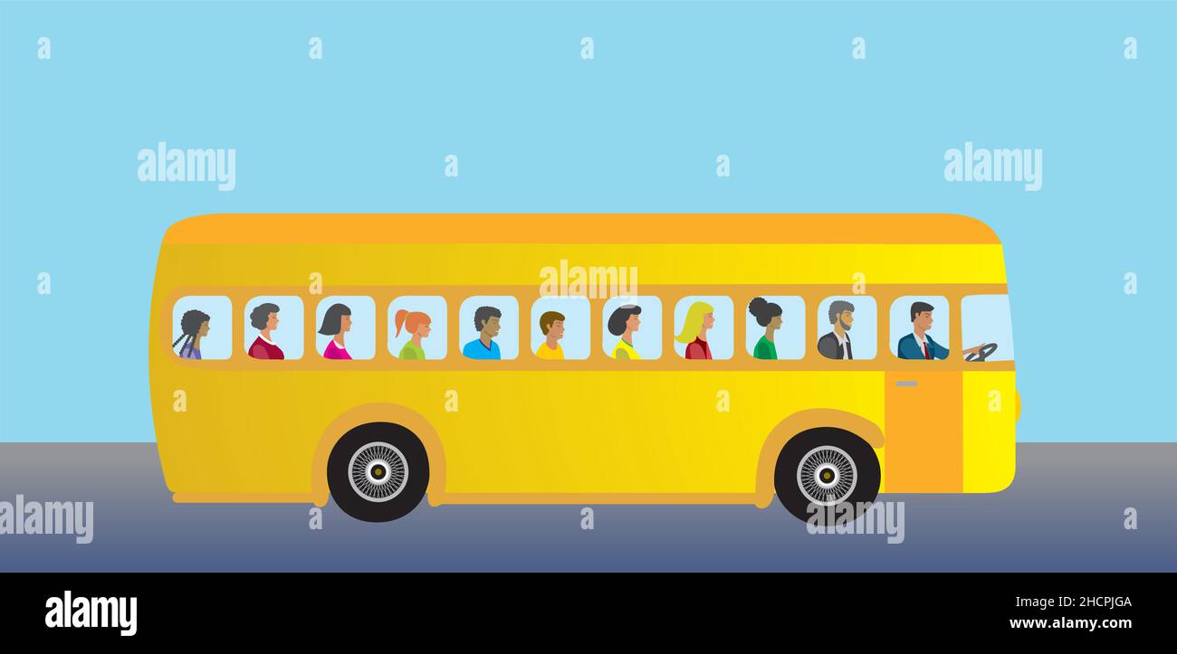 Bus with diversity people. Vector illustration. EPS10. Stock Vector