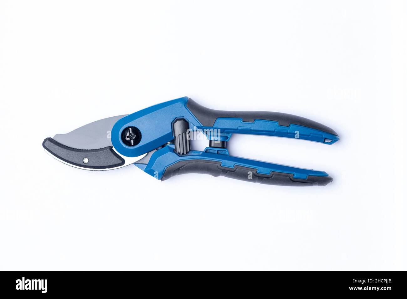 A pair of secateurs on a white background Stock Photo