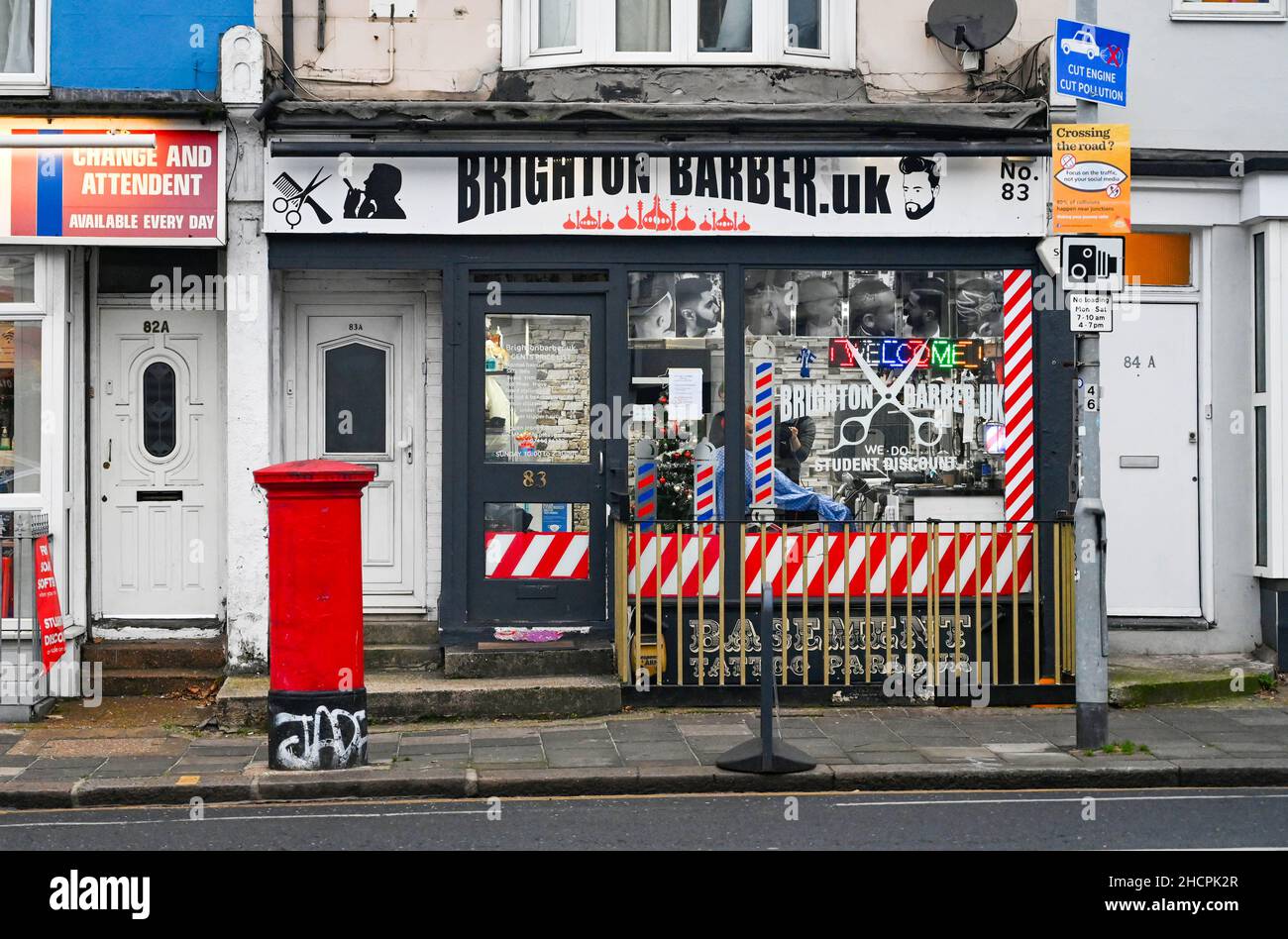The Brighton Barber hairdressers shop in Lewes Road Brighton , England UK Stock Photo