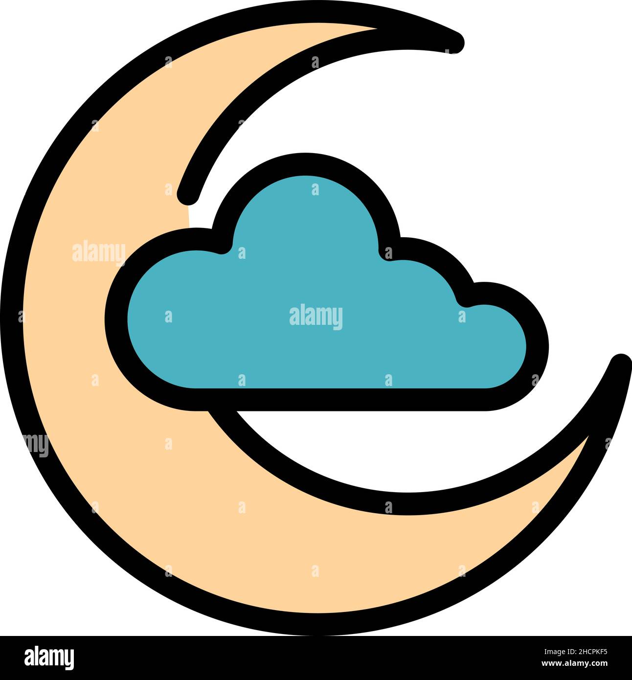 Moon and cloud icon. Outline moon and cloud vector icon color flat ...
