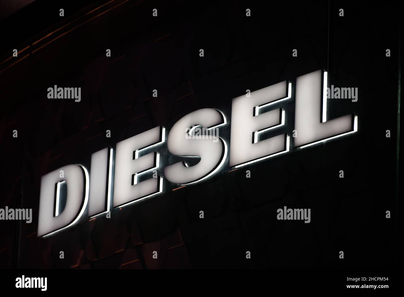 Milan, Italy September 24, 2021 Diesel logo displayed on a facade of