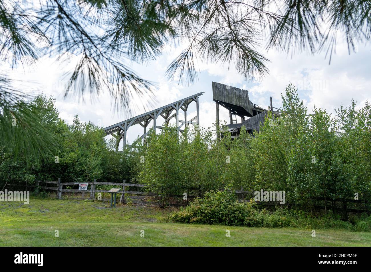 Historic Elevated Rails going to Coal Breaker Building in the Eckley Miners Village. Stock Photo