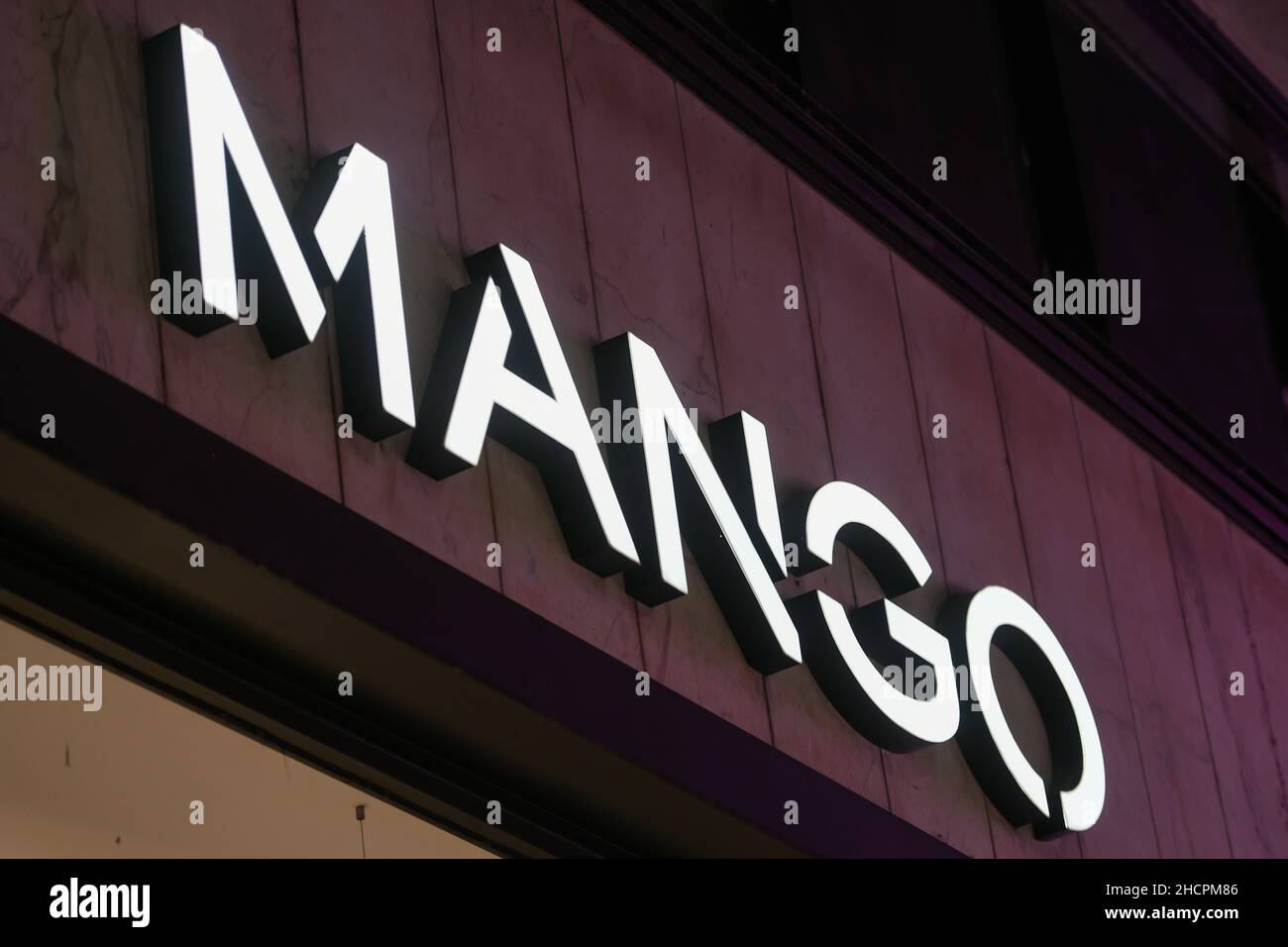 Milan, Italy September 24, 2021 Mango logo displayed on a facade of