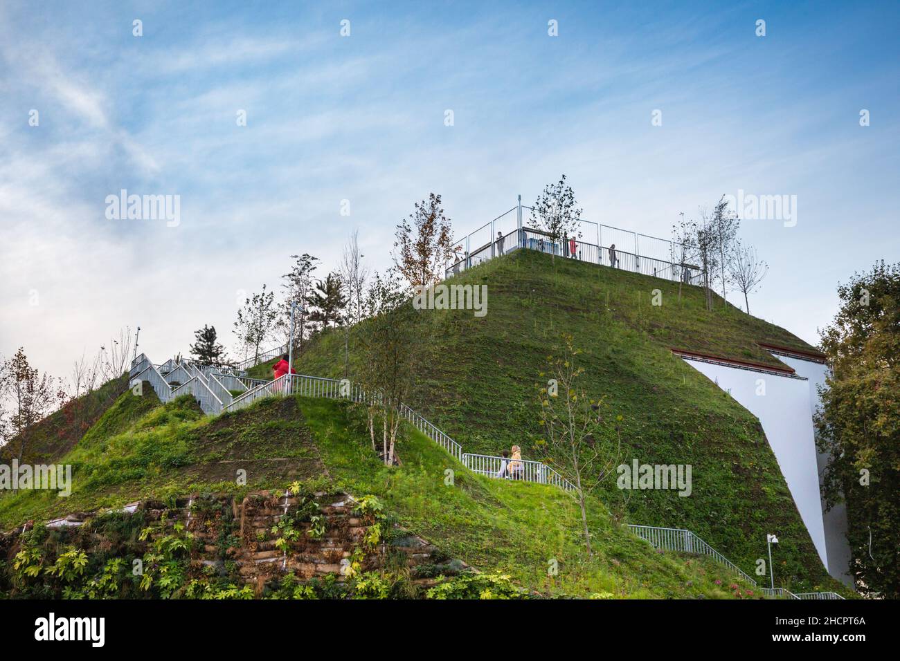 Marble Arch Mound, view up the artificial hill climbed by people, a