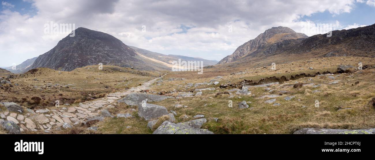 Panoramic view of the Ogwen Valley, Snowdonia, North Wales Stock Photo