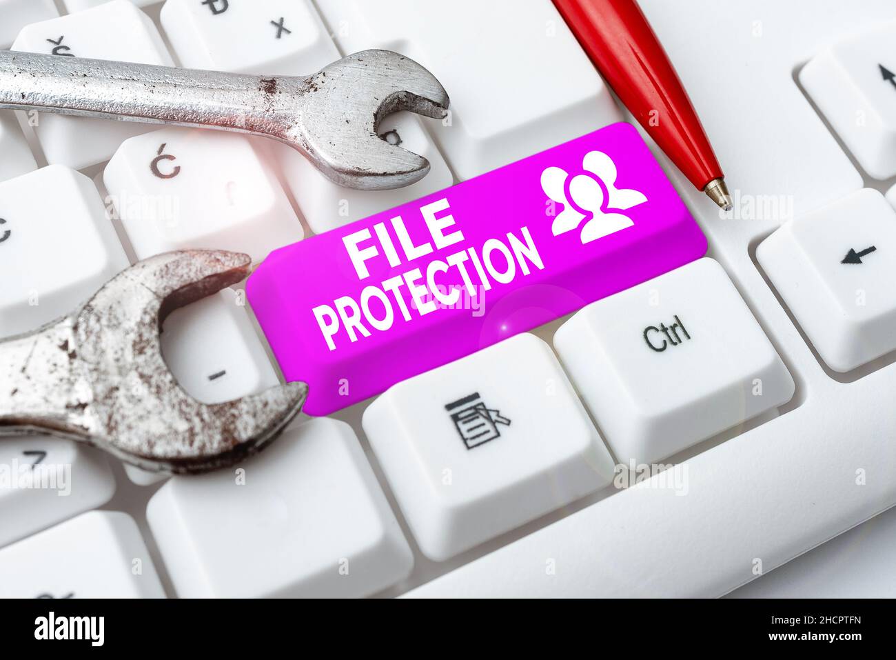 Writing displaying text File Protection. Word for Preventing accidental erasing of data using storage medium Typing And Publishing Descriptions Online Stock Photo