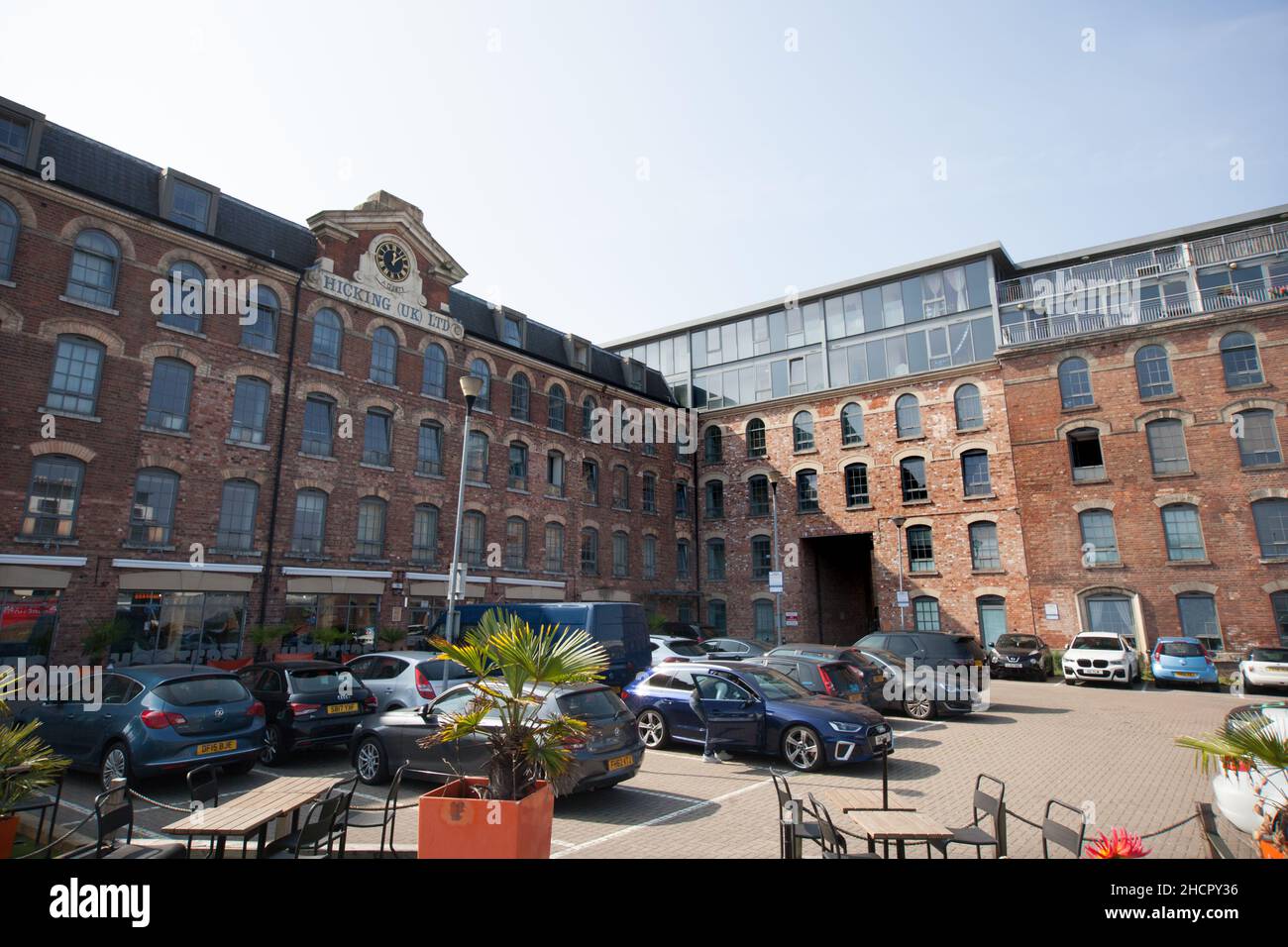 The Hicking building in Nottingham, now used as apartments and a bar and restaurant in the UK - A former warehouse built in 1873. Stock Photo