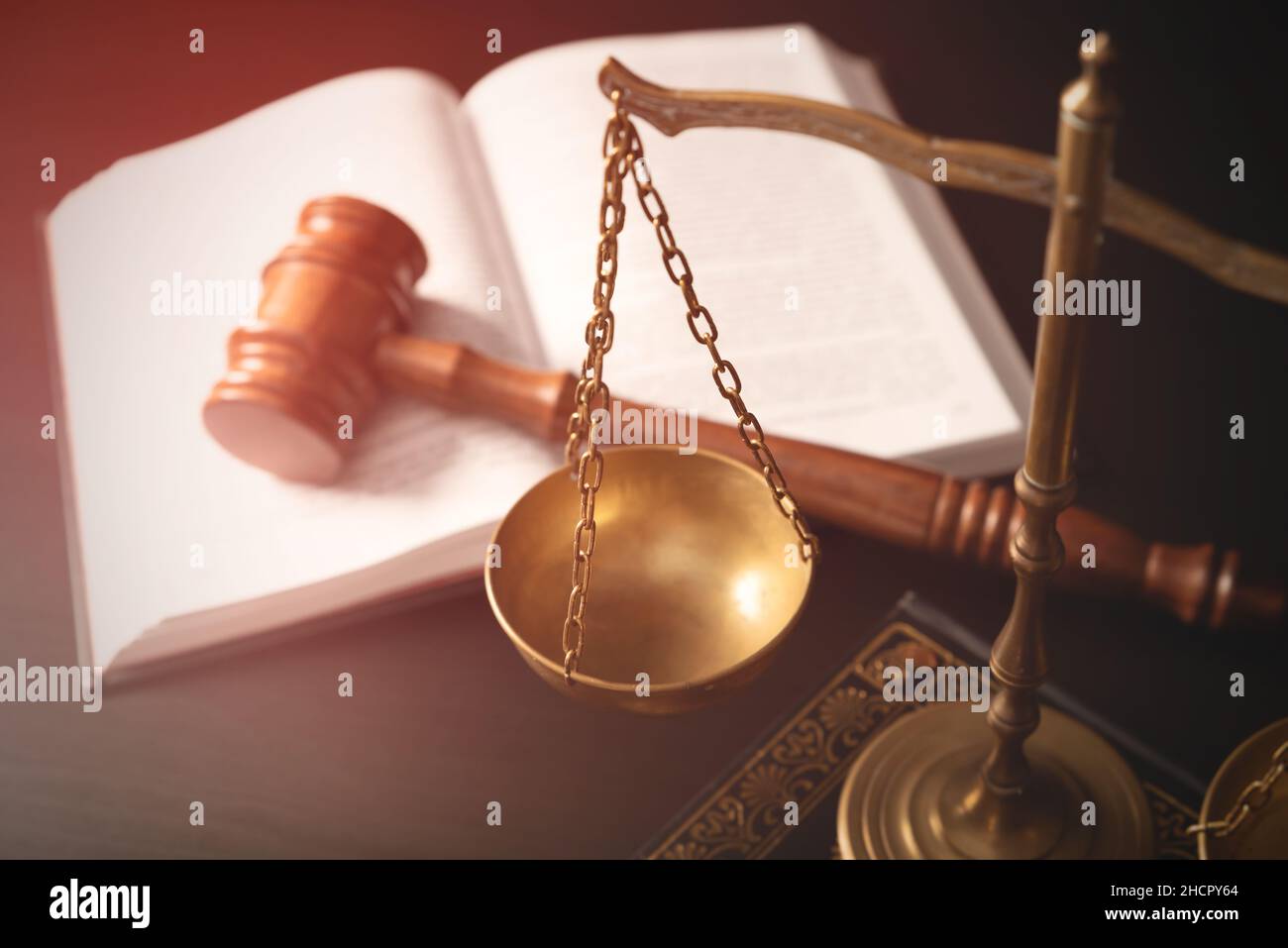 Weight scale and gavel. Legal, law and justice concept Stock Photo