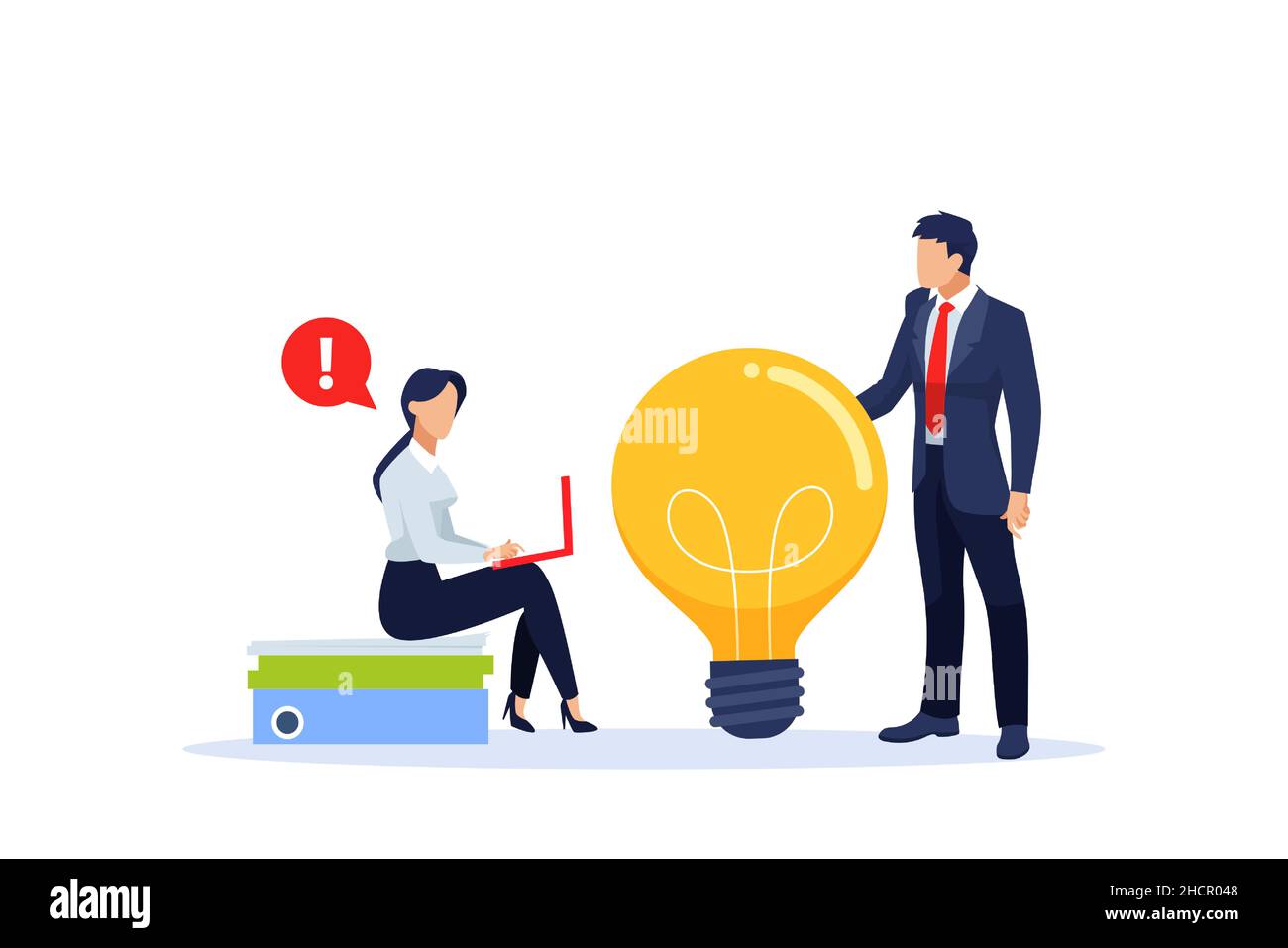 Vector of a businessman offering a new idea to a businesswoman working on a laptop online Stock Vector