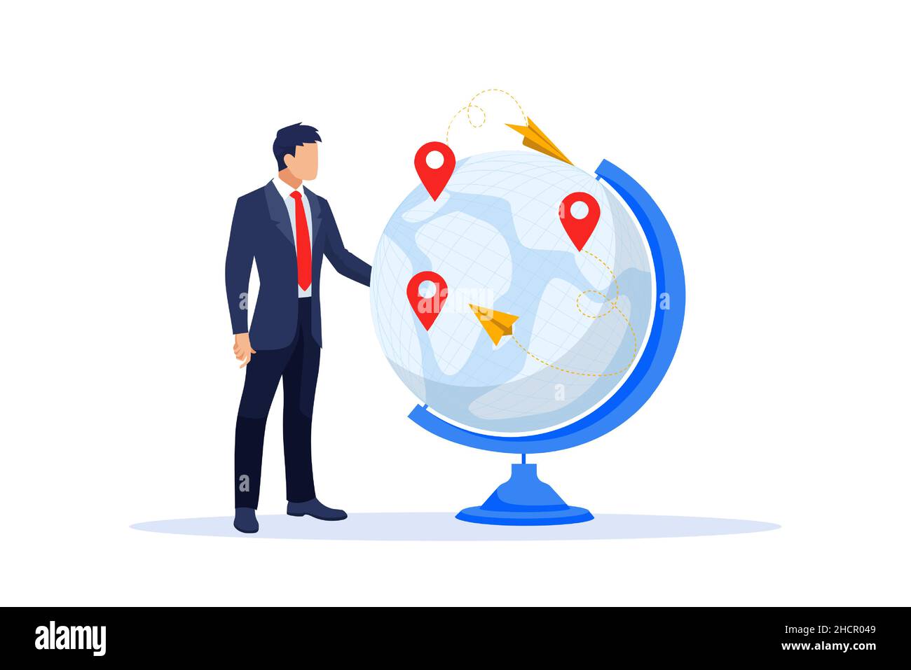 Vector of a businessman standing next to an earth globe Stock Vector ...