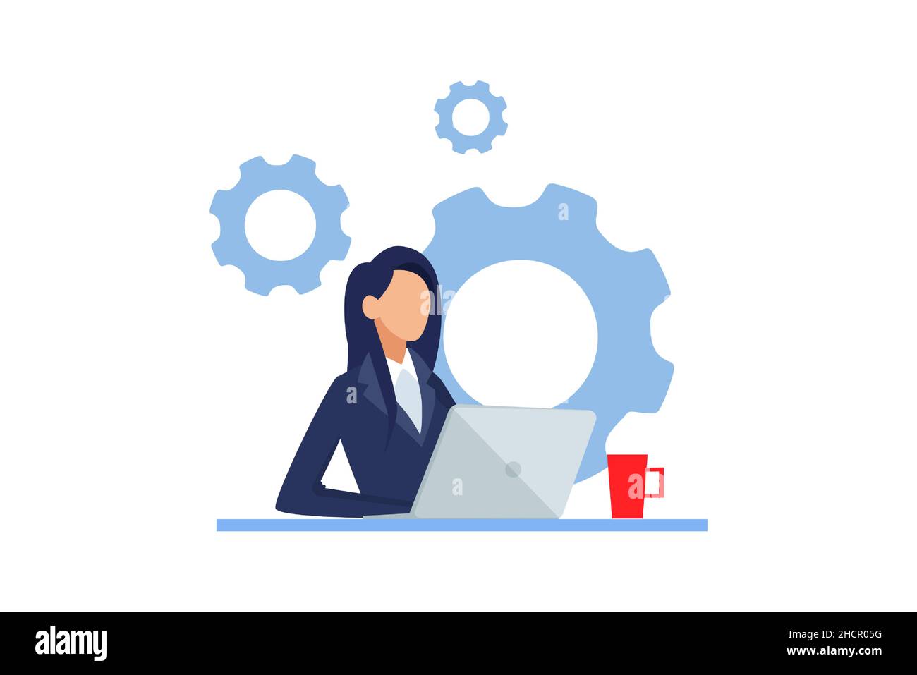 Vector of a business woman sitting at desk working on laptop Stock Vector